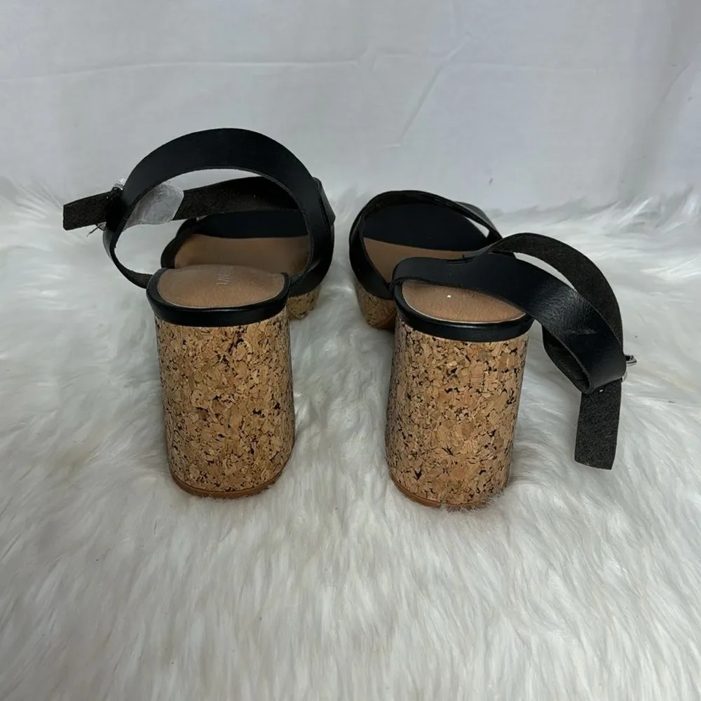 Lane Bryant NWT Dream Cloud Black‎ Faux Leather Cork Platform Heels Sz 10 WIDE